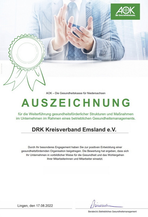 AOK Urkunde Gesundheitsmanagement