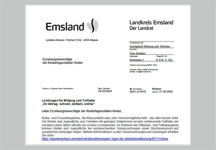 Info Landkreis Emsland: Bildung und Teilhabe